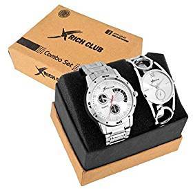 Rich Club Set of 2 Addictive Silver Analogue Couple Watch for Men and Women 27 SLV+DB SLV