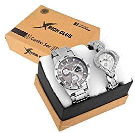 Rich Club Silver Dial Couple's Watch Combo of 2