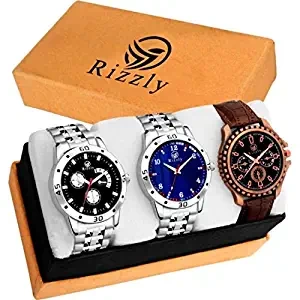 Combo of 3 Metal Leather Watch for Men