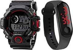 SELLORIA Digital Men's & Women's Watch Band & Watch Pack of 2 Black Dial Black Strap
