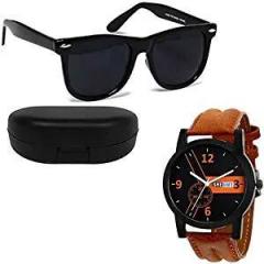 Sheomy New Arrival Special Collection of Festive Seasons Black Color Unisex UV Protected Avaitors, Aviators and Sunglasses Combo Ideal for Boys, Girls, Men, Women 3IN1 ANASUN