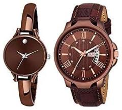 Shocknshop Analogue Unisex Couple Combo Watch for Men & Women Brown Dial & Colored Strap W246 236BR