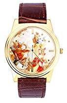 sloka Watches Brass Golden Idol Printed Dial Wrist Watch for Unisex, 4 cm Brown with Lord Krishna with Arjun on Dial