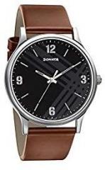 Sonata Smart Plaid Analog Black Dial Men's Watch 77105SL02 / 77105SL02