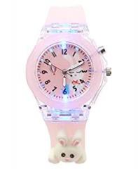 Spiky Pink Dial & Pink Straps Analogue Multi Function Watch for Kids| Analogue Watch with 7 Color Glowing Disco Light| Watch for Boys & Girls with 3D Cute Cartoon|Best Birthday Return Gift Pink