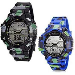 SQUIRRO Digital Army Sports Watch Combo for Mens and Boys Multicolored Dial Black & Blue Colored Strap Pack of 2 [10 yrs+]