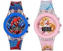 SQUIRRO Spiderman & Princess Digital Glowing Watches Combo for Kids Boys & Girls Pack of 2