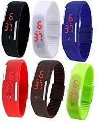 SS S S TRADERS Unisex Multicolor Set of 6 Digital Rubber Jelly Slim Silicone Sports Led Smart Band Watch for Boys, Girls, Men, Women, Kids Digital Casual LED Bracelet Adjustable Band SCRATCH LESS Display Excellent Gift Pack