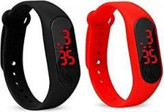 SS Set of SS Traders 2 Unisex Silicone Black & Red Digital Led Bracelet Band Watch for Boys & Girls Combo Offer