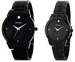 Swiss Trend Analogue Men's & Women's Watch Black Dial Black Colored Strap Pack of 2