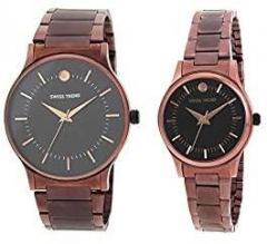 Swiss Trend Analogue Unisex Watch Brown Dial Brown Colored Strap Pack of 2