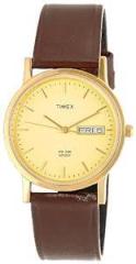 TIMEX Unisex Leather Classics Analogue Champagne Dial Watch A501, Band Color Brown