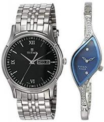 Titan Analog Black and Blue Dial Couple's Unisex Watch NK1636SM01 +NK9710SM01
