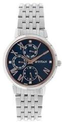 Titan Blue Dial Silver Band Analog Stainless Steel Watch For Women NR2569SM01