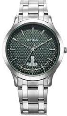 Titan Stainless Steel Analog Green Dial Men Casual Watch, Bandcolor Silver