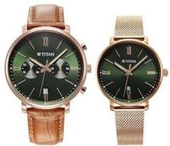 Titan Unisex Stainless Steel Analog Green Dial Casual Watch, Band Color Blue
