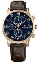 Tommy Hilfiger Men Leather Analog Blue Dial Watch Th1791399/Neth1791399, Band Color Brown