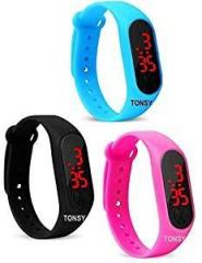 TONSY SS Digital Boy's & Girl's Watch Black Dial Black & Pink Sky Colored Strap