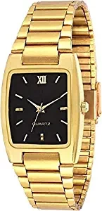 Unequetrend Analogue Men's Watch Black Dial Gold Colored Strap