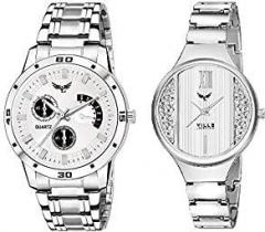 VILLS LAURRENS Analogue Unisex Watch White Dial Silver Colored Strap Pack of 2