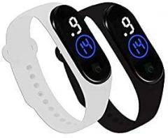 XTIME Slim Digital Led Bracelet Band Watch Black Dial and White & Black Colored Strap for Boys and Girls Combo Pack of 2