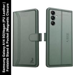 Aibex Flip Cover for Samsung Galaxy A14 5G|Vegan |PU Leather |Foldable Stand & Pocket |Magnetic Closure (Cases with Holder, Pack of: 1)