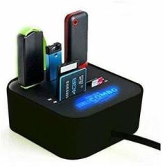 Electro Wolf 3 Port USB 2.0 Big Combo HUB with Card Reader Support Micro TF SD M2 MS SDHC MMC Card Reader