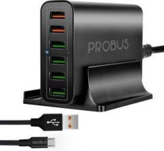 Probus Quick Charge 3.0 Fast Charging USB HUB 6 Port 12A Charging Station USB Qualcomm Turbo Wall Charger Adapter Fast 12 A Multiport Mobile Charger with Detachable Cable (Cable Included)