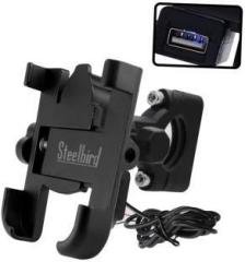 Steelbird Universal Bike Mount Phone Holder with 360 Rotating Handlebar with USB Cable Bike Mobile Holder