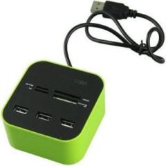 Technigent All In One COMBO 3 Port With Multi USB Hub Card Reader (Grean)