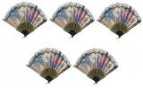 FOLDABLE FLORAL DESIGN QUALITY HAND FAN PACK OF 5 FANS