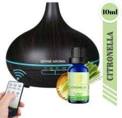 Divine Aroma Funnel Top Ultrasonic Aroma Diffuser & Citronella Pure Essential Oil For Home Portable Room Air Purifier