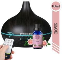 Divine Aroma Funnel Top Ultrasonic Aroma Diffuser & Gulab Oil/Rose Essential Oil For Home Portable Room Air Purifier