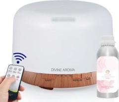Divine Aroma White Ultrasonic Aroma Diffuser & Amour Aroma Oil 100ml For Home Fragrance Portable Room Air Purifier