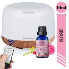 Divine Aroma White Ultrasonic Aroma Diffuser & Rose Pure Essential Oil Diffuser Set Portable Room Air Purifier