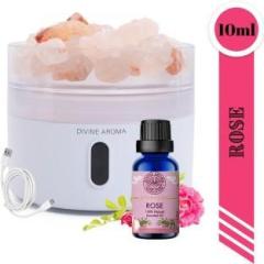 Divine Aroma White Ultrasonic Aroma Diffuser & Rose Pure Natural Essential Oil Diffuser Set Portable Room Air Purifier