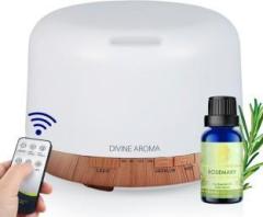 Divine Aroma White Wooden Base Ultrasonic Aroma Diffuser & Rosemary Pure Essential Oil Portable Room Air Purifier