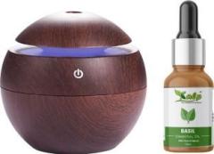 Nhb Boutique Wooden Round Ultrasonic Cool Mist Humidifiers With Basil Essential Oil Portable Room Air Purifier