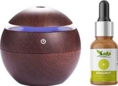 Nhb Boutique Wooden Round Ultrasonic Cool Mist Humidifiers With Bergamot Essential Oil Portable Room Air Purifier