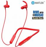 Matlek Bluetooth Earphone Headphone Neckband Wireless With Mic Headphones/Earphones Red