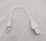 WowObjects 1pc 3.5mm Aux Audio Plug To USB 2.0 Male Charge Cable Adapter Cord Car White 18cm