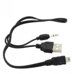 WowObjects 2 in 1USB Cable Jack 3.5mm AUX Cable+USB Male Mini USB 5 Pin Charge for Bluetooth Player Portable Speaker