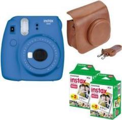 Fujifilm Mini 9 Cobalt Blue with Brown Case and 40 Shots Instant Camera