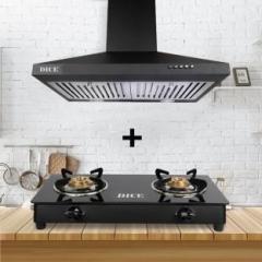 Dice 60 cm Suction MS Black Wall Mounted Chimney With 2Burner Gas Stove Combo Wall Mounted Chimney