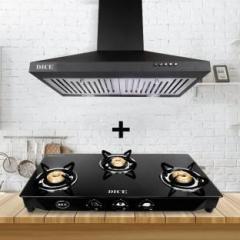 Dice 60 cm Suction MS Black Wall Mounted Chimney With 3Burner Gas Stove Combo Wall Mounted Chimney