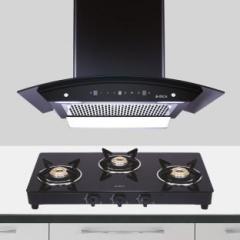 Elica COMBO KITCHENHOOD WDFL 606 HAC LTW MS NERO + COOKTOP 703 VETRO BLK Auto Clean Wall Mounted Chimney