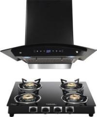 Hindware C100424 Auto Clean Brio Plus 4B Brass Burner Cooktop Combo Wall Mounted Chimney
