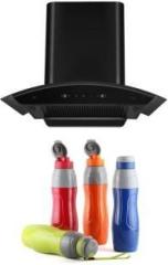 Hindware CHROMIA Black 60 CM Chimney +Free cello puro sport 600 ml Bottle (Pack of 4, ) Auto Clean Wall Mounted Chimney
