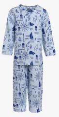 A Little Fable Blue Printed Night Suit girls
