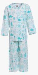 A Little Fable Light Blue Printed Night Suit girls
